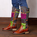 CrazycatZ Womens Leather Bohemian Knee High Boots Colorful Long Boots Vintage Boots