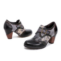 CrazycatZ Leather Pumps,Womens Colorful Vintage Block Heel Oxford Vintage Shoes Pumps Black