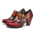 CrazycatZ Leather Pumps,Womens Colorful Vintage Block Heel Oxford Vintage Shoes Pumps Red