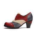 CrazycatZ Leather Pumps,Women Colorful Vintage Block Heel Oxford Vintage Shoes Color Blocking Oxford Shoes