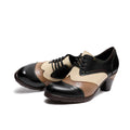 CrazycatZ Leather Pumps,Women  Vintage Block Heel Oxford Vintage Shoes Color Blocking Oxford Shoes