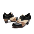 CrazycatZ Leather Pumps,Women  Vintage Block Heel Oxford Vintage Shoes Color Blocking Oxford Shoes