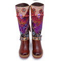 CrazycatZ Womens Leather Bohemian Knee High Boots Patterned Long Vintage Boots