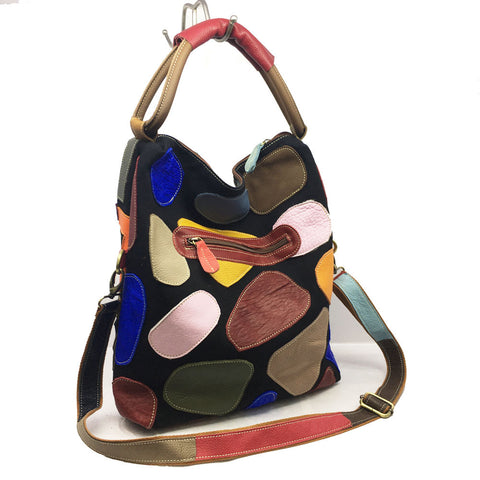 Women's Leather Bohemian  Patchwork Handbag Colorful Handbag