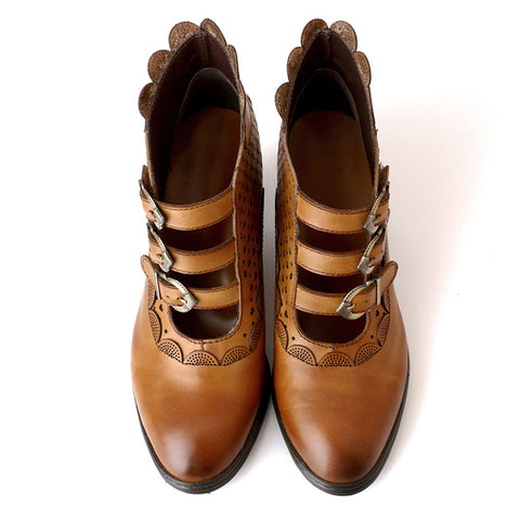 CrazycatZ Leather Pumps,Womens Colorful Vintage Block Heel Oxford Vintage Shoes Ankle Brown