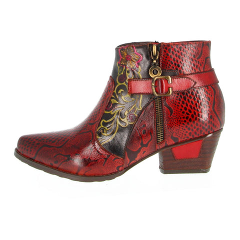 CrazycatZ Womens Ankle Boots Bohemian Block Heel Leather Vintage Ankle Boots Red