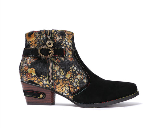 CrazycatZ Womens Cowgirl Boots Bohemian Block Heel Leather Western Boots Colorful Leahter Boots
