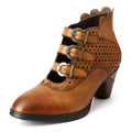 CrazycatZ Leather Pumps,Womens Colorful Vintage Block Heel Oxford Vintage Shoes Ankle Brown