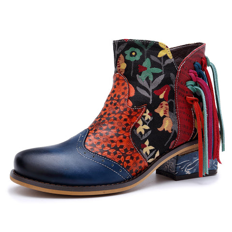 CrazycatZ Womens Leather Boots Bohemian  Boots Colorful Leather Boots Blue