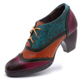 CrazycatZ Leather Pumps,Womens Colorful Vintage Block Heel Oxford Vintage Shoes Pumps