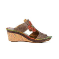CrazycatZ Leather Wedge Slide Sandals,Women Leather Bohemian Colorful Slide Sandal Brown