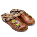 CrazycatZWomens Leather Clogs Sandals, Colorful Bohemian Mules Fleece lined Clog