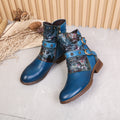 CrazycatZ Womens  Boots Bohemian Block Heels Leather Western Boots Colorful Leather Ankle Boots Blue