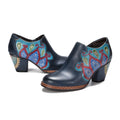 CrazycatZ Leather Pumps,Women  Vintage Block Heel Oxford Vintage Shoes Floral Oxford Shoes Blue