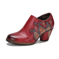 CrazycatZ Leather Pumps,Women  Vintage Block Heel Oxford Vintage Shoes Floral Oxford Shoes Red