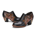 CrazycatZ Leather Pumps,Women  Vintage Block Heel Oxford Vintage Shoes Floral Oxford Shoes Black
