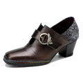 CrazycatZ Leather Pumps,Womens Colorful Vintage Block Heel Oxford Vintage Shoes Pumps Dark Brown