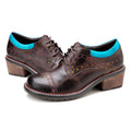 CrazycatZ Women's Leather Oxford Shoes Colorful Leather Oxfords Vintage Shoes Coffee