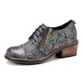 CrazycatZ Women's Leather Oxford Shoes Perforated Wingtip Colorful Leather Oxfords Shoes Grey