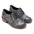 CrazycatZ Women's Leather Oxford Shoes Perforated Wingtip Colorful Leather Oxfords Shoes Grey