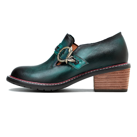 CrazycatZ Women's Leather Oxford Shoes Colorful Leather Oxfords Vintage Shoes Green