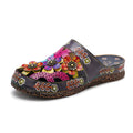 CrazycatZ Leather Clogs,Women Leather Bohemian Colorful Slide Sandal Mules 0903
