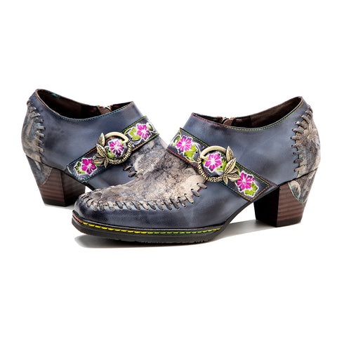 CrazycatZ Leather Pumps,Women  Vintage Block Heel Oxford Vintage Shoes Color Blocking Oxford Shoes Grey