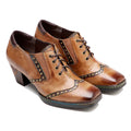 CrazycatZ Leather Pumps,Womens Colorful Vintage Block Heel Oxford Vintage Shoes Pumps Brown
