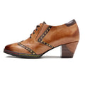 CrazycatZ Leather Pumps,Womens Colorful Vintage Block Heel Oxford Vintage Shoes Pumps Brown