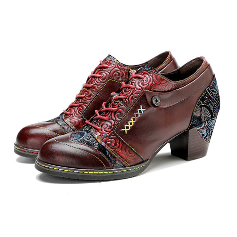 CrazycatZ Leather Pumps,Women  Vintage Block Heel Oxford Vintage Shoes 0614B