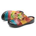 CrazycatZ Leather Clogs,Women Leather Bohemian Colorful Slide Sandal Mules Multi
