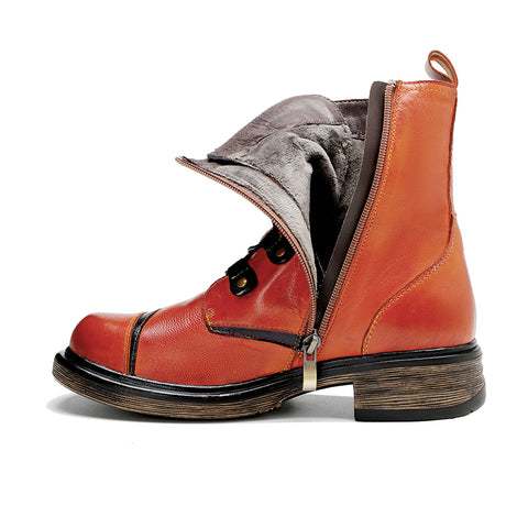 CrazycatZ Womens  Boots Bohemian Block Heels Leather  Colorful Ankle Boots 0604