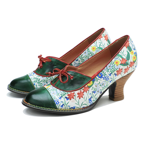 CrazycatZ Women's Leather Mary Jane Shoes Mary Jane Colorful Leather Oxfords Vintage Leather Pumps 2102