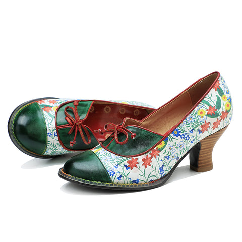 CrazycatZ Women's Leather Mary Jane Shoes Mary Jane Colorful Leather Oxfords Vintage Leather Pumps 2102