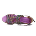 CrazycatZ Leather Block Heel Roman Sandals,Women Leather Bohemian Sandals Purple