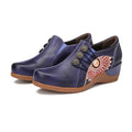 CrazycatZ Leather Pumps,Women  Vintage Wedged Oxford Vintage Shoes Floral  Oxford Shoes Navy