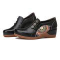 CrazycatZ Leather Pumps,Women  Vintage Wedged Oxford Vintage Shoes Floral  Oxford Shoes Black