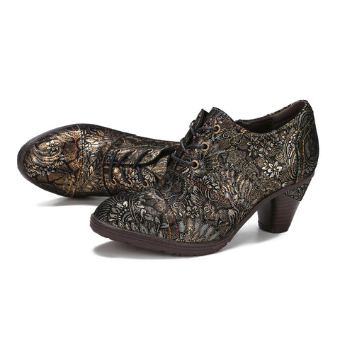 CrazycatZ Leather Pumps,Women  Vintage Block Heel Oxford Vintage Shoes Color Lace up Oxford Shoes Black