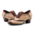 CrazycatZ Leather Pumps,Women Colorful Vintage Block Heel Oxford Vintage Shoes