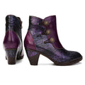 CrazycatZ Womens Leather Ankle  Boots Colorful Leather Buttoned Vintage Boots Block Heels Purple