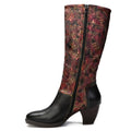 CrazycatZ Womens Leather  Knee High Boots Patterned Long Boots Vintage Boots