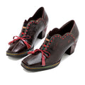 CrazycatZ Leather Pumps,Womens Colorful Vintage Block Heel Oxford Vintage Shoes Pumps Dark Red