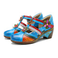 CrazycatZ Women's Leather Mary Jane Shoes Vintage Bohemian Colorful Shoes