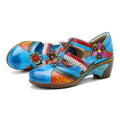 CrazycatZ Women's Leather Mary Jane Shoes Vintage Bohemian Colorful Shoes