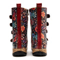 CrazycatZ Womens Leather Bohemian Knee High Boots Floral Patterned Long Red Boots
