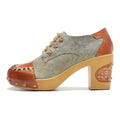 CrazycatZ Leather Pumps,Womens Colorful Vintage Block Heel Oxford Vintage Shoes Pumps 302