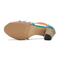CrazycatZ Leather Block Heel Roman Sandals,Women Leather Bohemian Colorful Sandal 1001