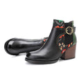 CrazycatZ Womens  Boots Floral Block Heel Leather Western Boots Colorful Leather Boots 308