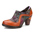 CrazycatZ Leather Pumps,Women  Vintage Block Heel Oxford Vintage Shoes Color Blocking Oxford Shoes Orange