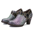 CrazycatZ Leather Pumps,Women  Vintage Block Heel Oxford Vintage Shoes Color Blocking Oxford Shoes Grey